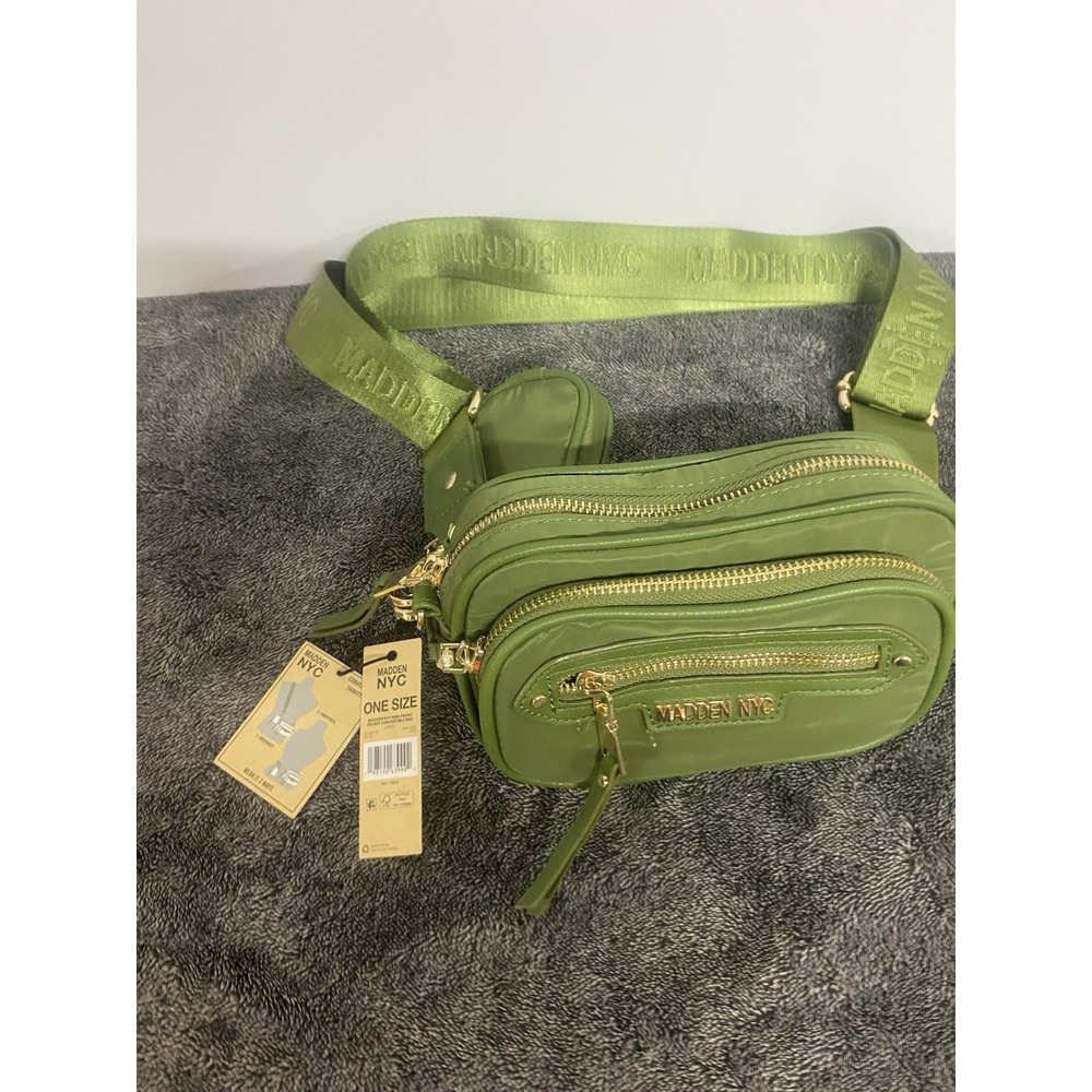Madden NYC Women's Crossbody Belt Bag Multi Zipper Fanny Pack with Pouch, Green